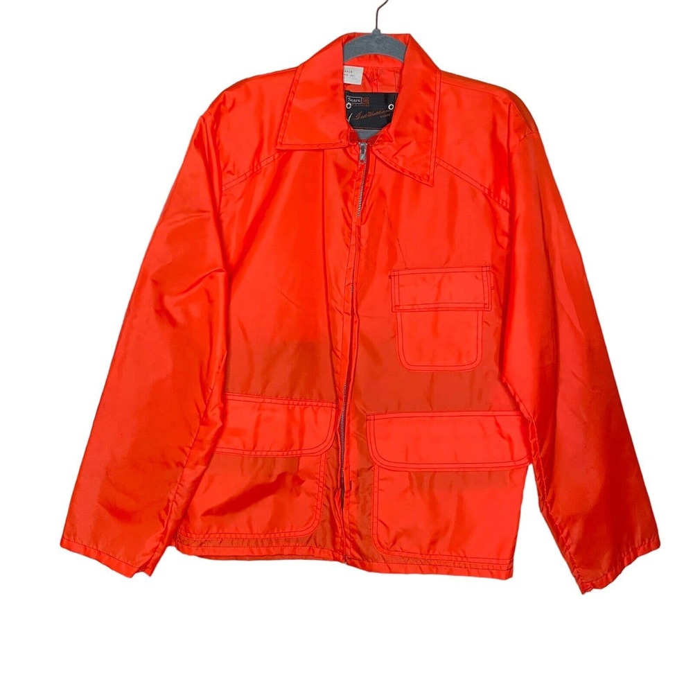 Ted Williams Sears Large Mens Orange Nylon Long Sleeve Full Zip Jacket